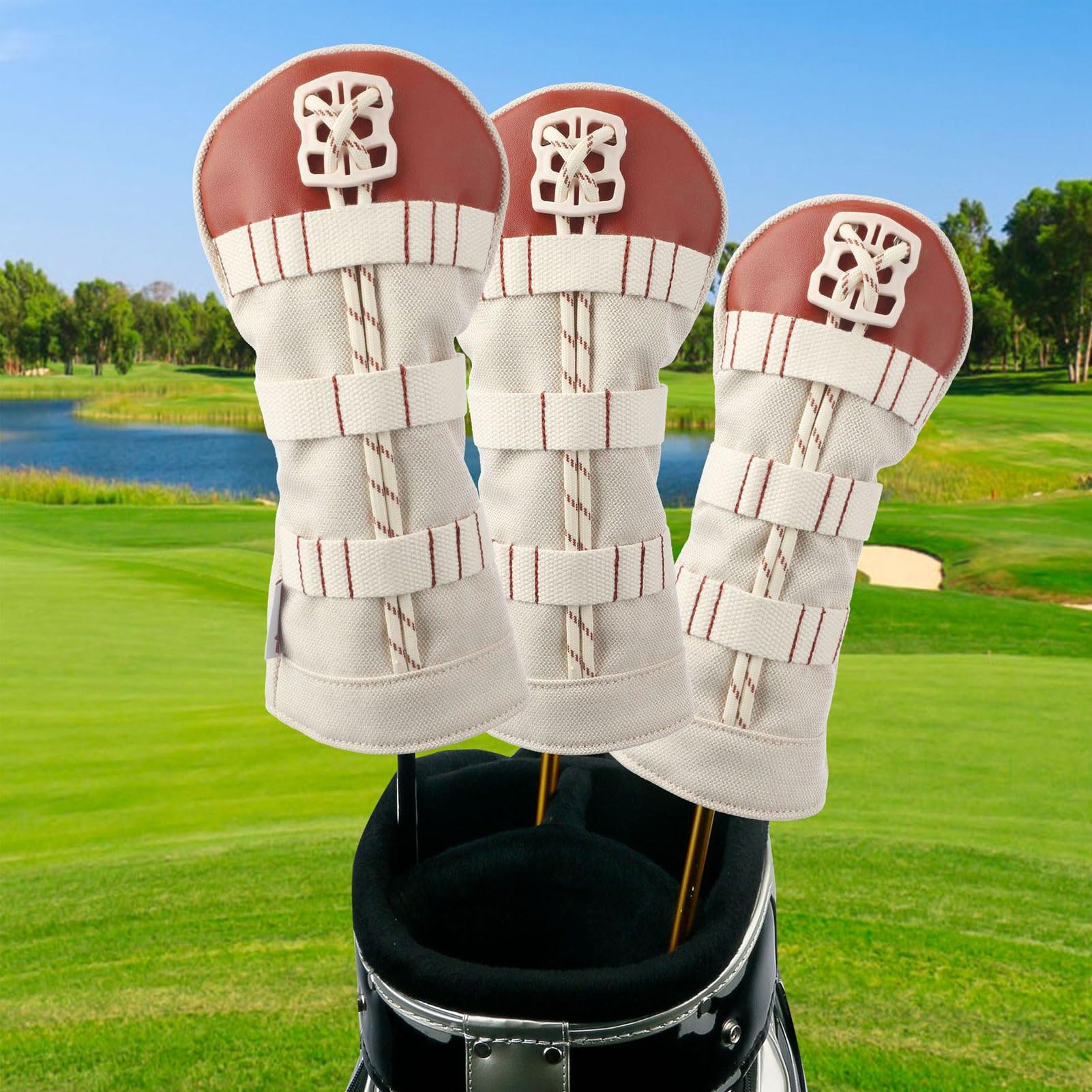 Nakładki na główkę Klubu Golfowego, materiał Płócienny, Zestaw 3 Sztuk do Kijów Kierowcy, Drewna i Kijów Użytkowych, Idealne dla Entuzjastów i chronią Twój Sprzęt