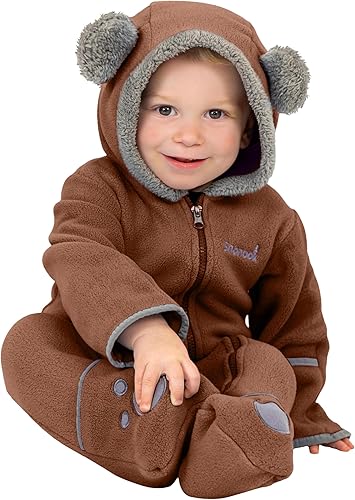 Fleece Baby Bunting Unisex Baby Pram with Hood, Fold-Over Mittens & Footies, Baby Winter Suit - Fleece Baby Coats