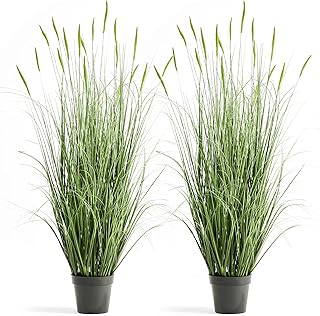 Faux 4ft 2-Pack Horsetail Reed Grass with Green Spikes, 48in Tall Indoor Outdoor Fake Grass in Po...