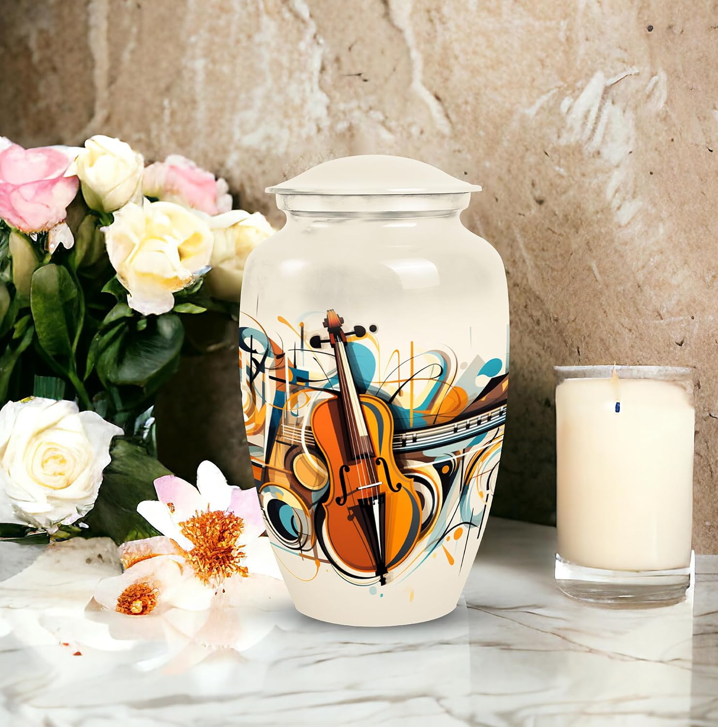 Abstract Violin Composition Urn for Ashes - Adult Male/Female, Small Urns for Human Ashes Keepsake, Memory Box for Keepsakes - 10"