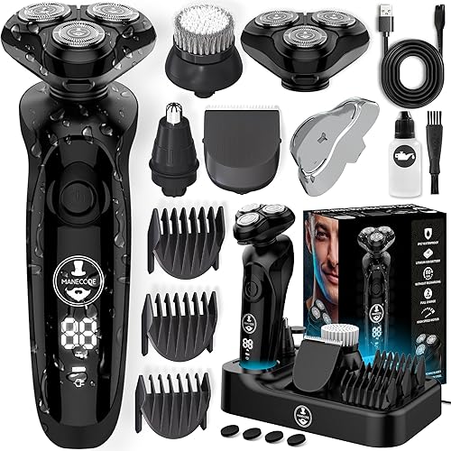 Maquinilla de afeitar eléctrica 7 en 1 para hombre - Afeitadora con tecnología de contorno flotante 8 y sensor de limpieza IQ (base de carga)