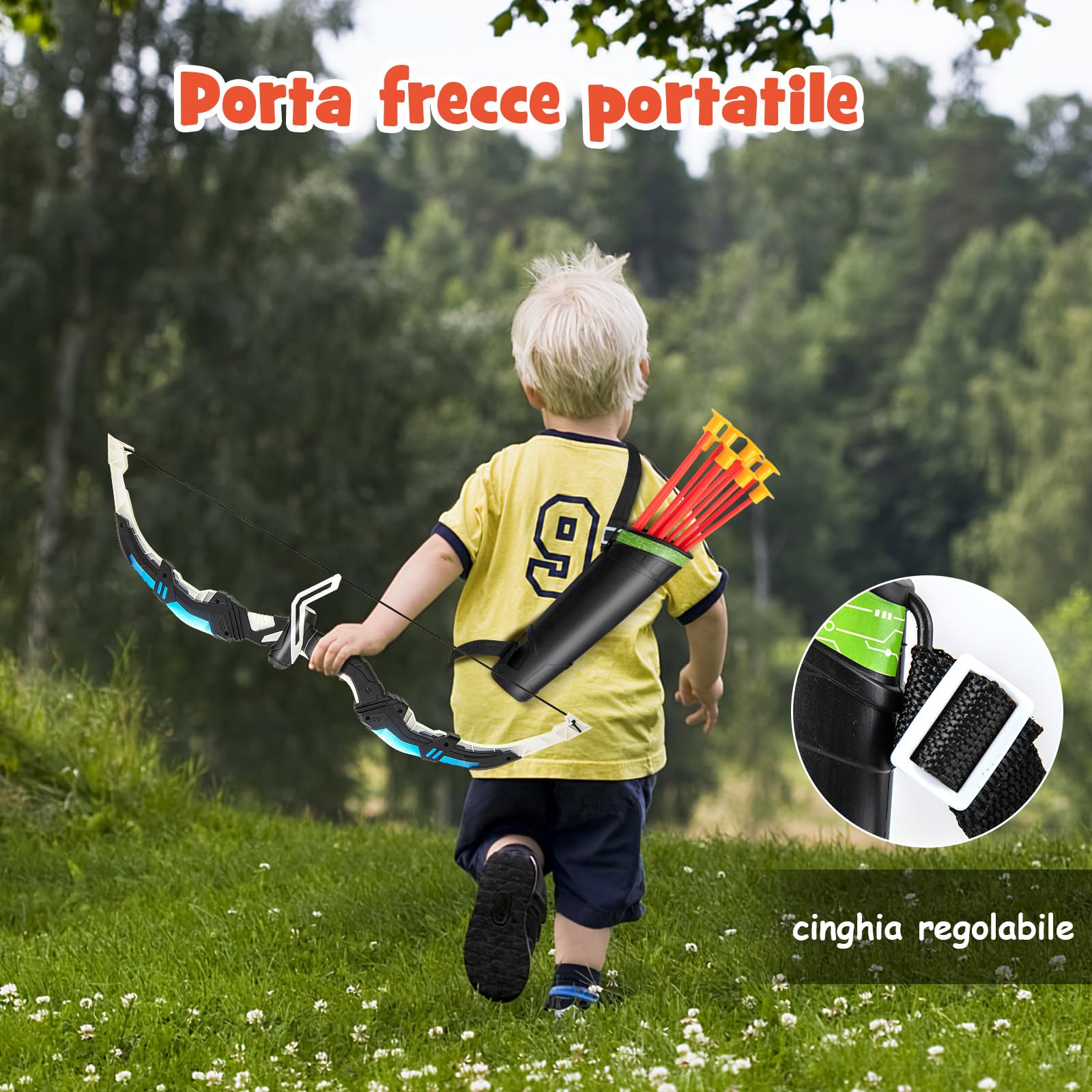 COSTWAY Set di 2 Archi e Frecce LED per Bambini con 20 Frecce a Ventosa