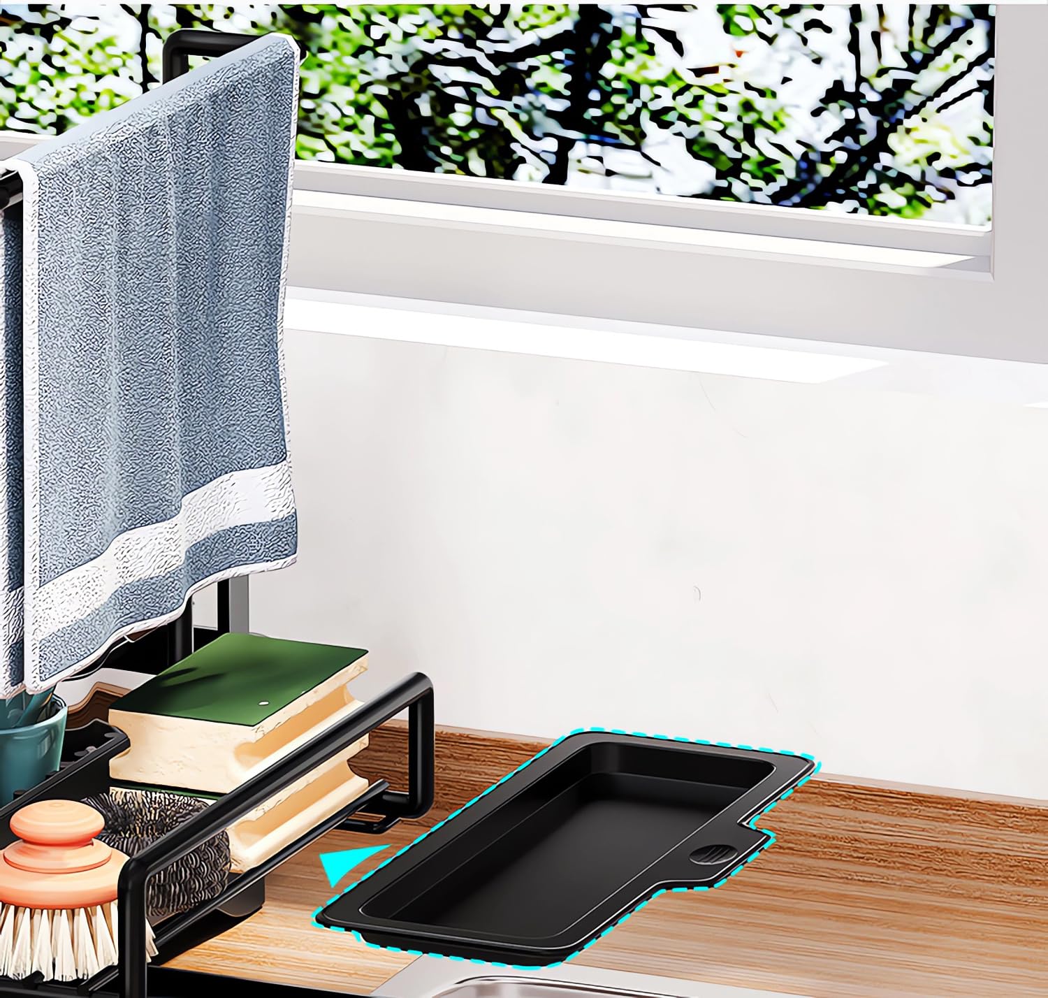 Escurridor de platos de 2 niveles, Bandeja para escurreplatos para encimera de cocina con boquilla giratoria, con soporte para utensilios, de gran capacidad para platos y cuencos y tazas