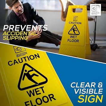Pack of 2 Wet Floor Sign - Heavy Duty, Foldable Warning Signs, Wet Floor Signs Yellow Pack of 2 - Prevents Accidental Slipping, Warning Floor Sign for Restaurant, Shopping Mall, Restroom, Office