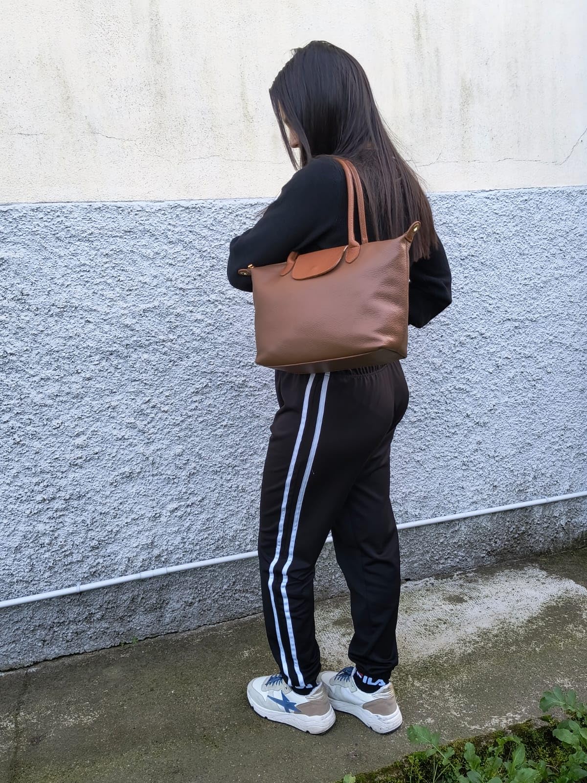 Bolso de mujer de piel auténtica – bandolera y asas, elegante bolso de mano hombro y bandolera – Estilo casual chic, Giuly
