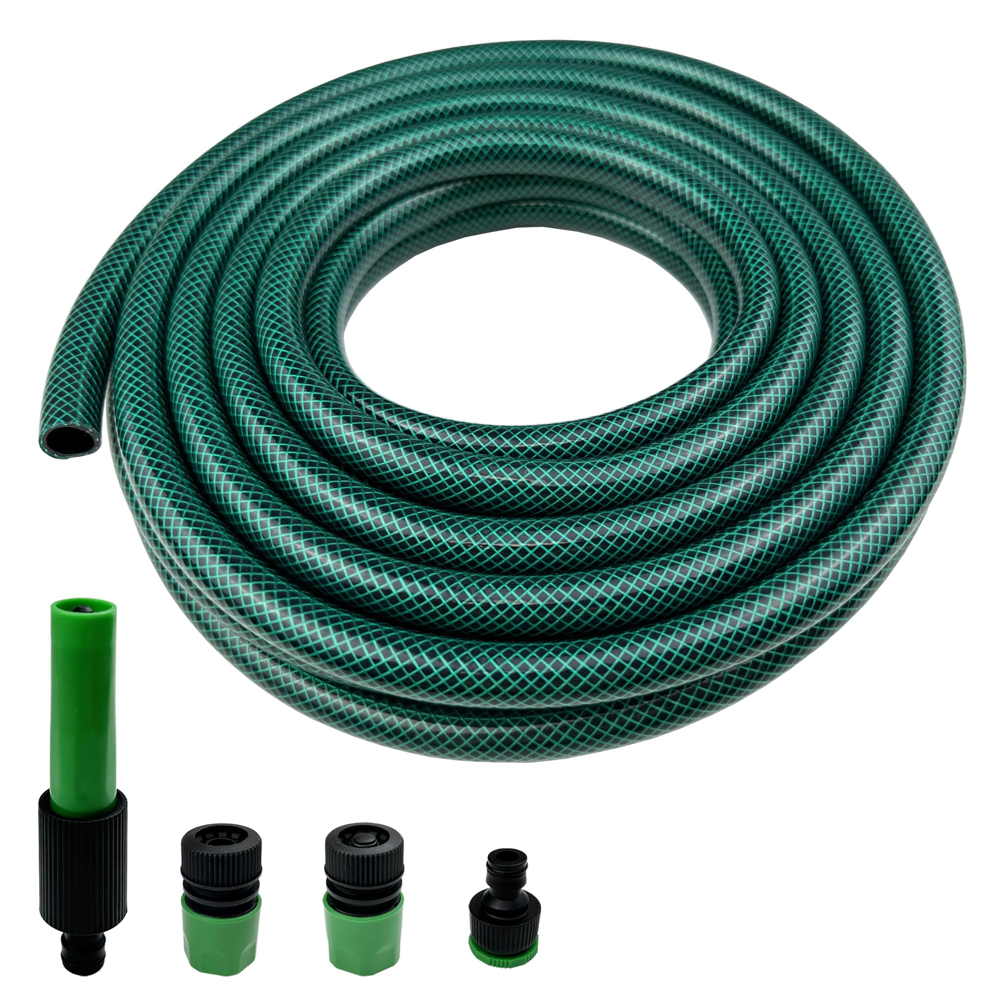 Darnassus Short PVC Garden Hose with Plastic Quick-Connect - 10M (30FT) Leak-Proof and Kink-Free, 12 mm (1/2") ID Leader Hose for Washing Machine RV Caravan