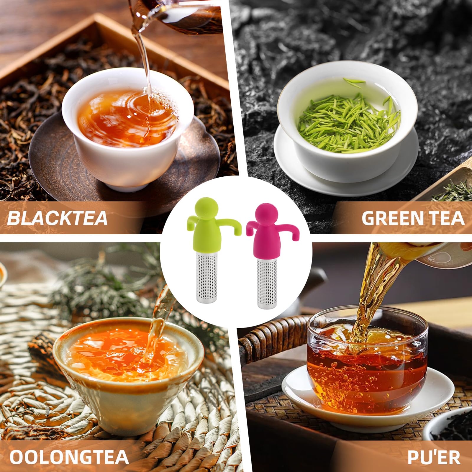 Coladores de Té de Silicona en Forma Humana, Infusor a Prueba de Caídas, Filtro de Acero Inoxidable para Té Suelto, Rosa