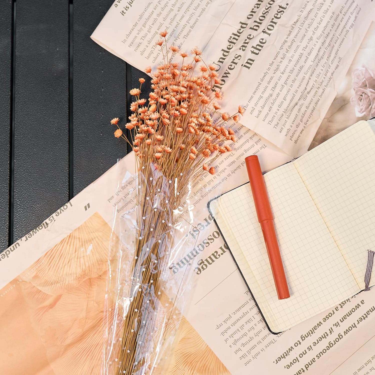 200 Stems Natural Dried Flowers Brazilian Small Star Daisy Dried Decorative Mini Chamomile Bouquet for Wedding Floral Arrangements Home Decorations Valentine's Day Gifts (Orange) - Image 3