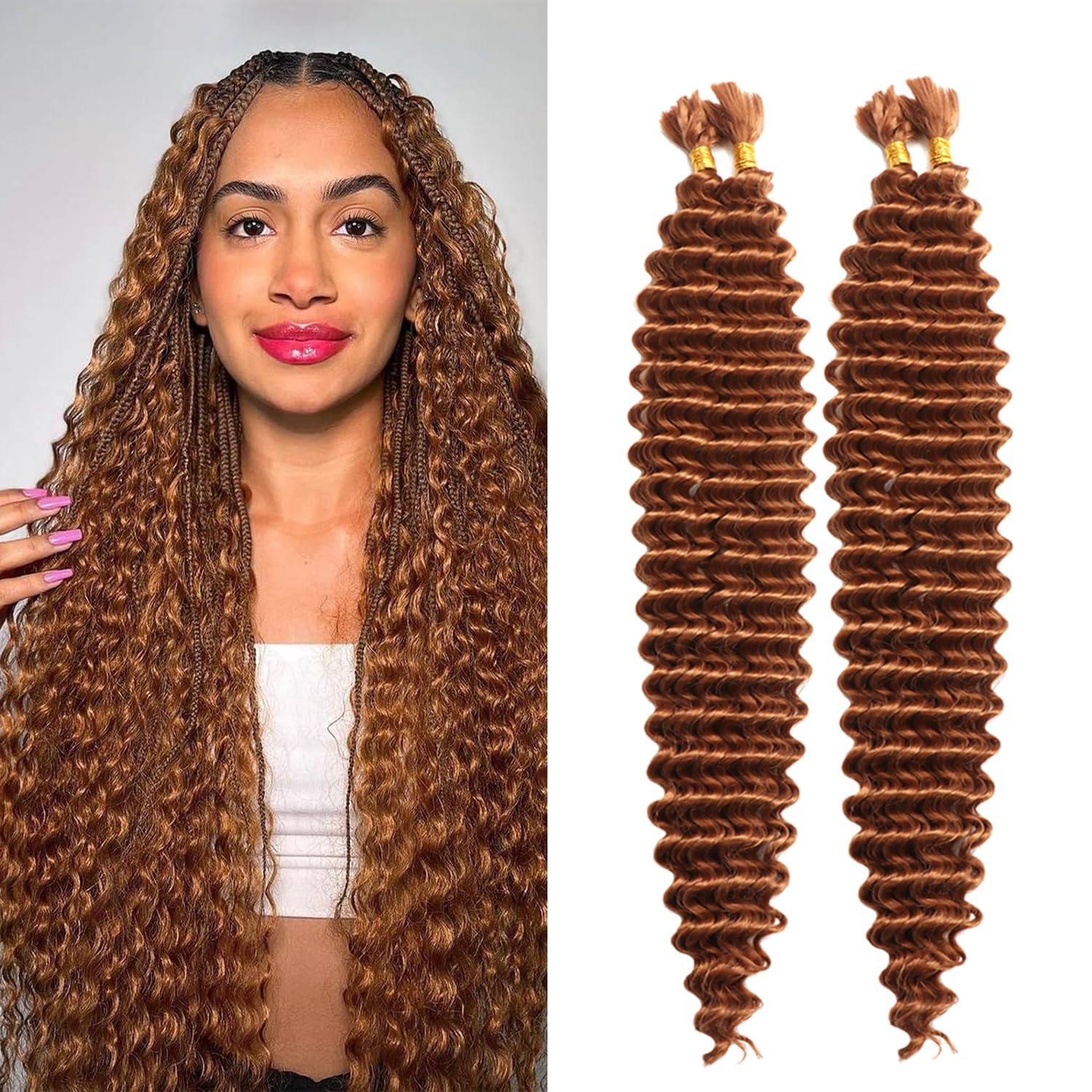 Seimainurs Deep Wave Crochet Hair Long Curly Braiding Hair for Boho Braids Ocean Wave Braiding Hair for Black Women (30#