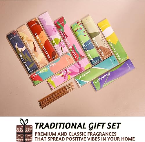 Miniatura 3 de Folkulture Juego de regalo de varillas de incienso  Paquete de 12 inciensos 240 palos  Rosa y geranio jazmín lavanda champán Nag sándalo pachulli
