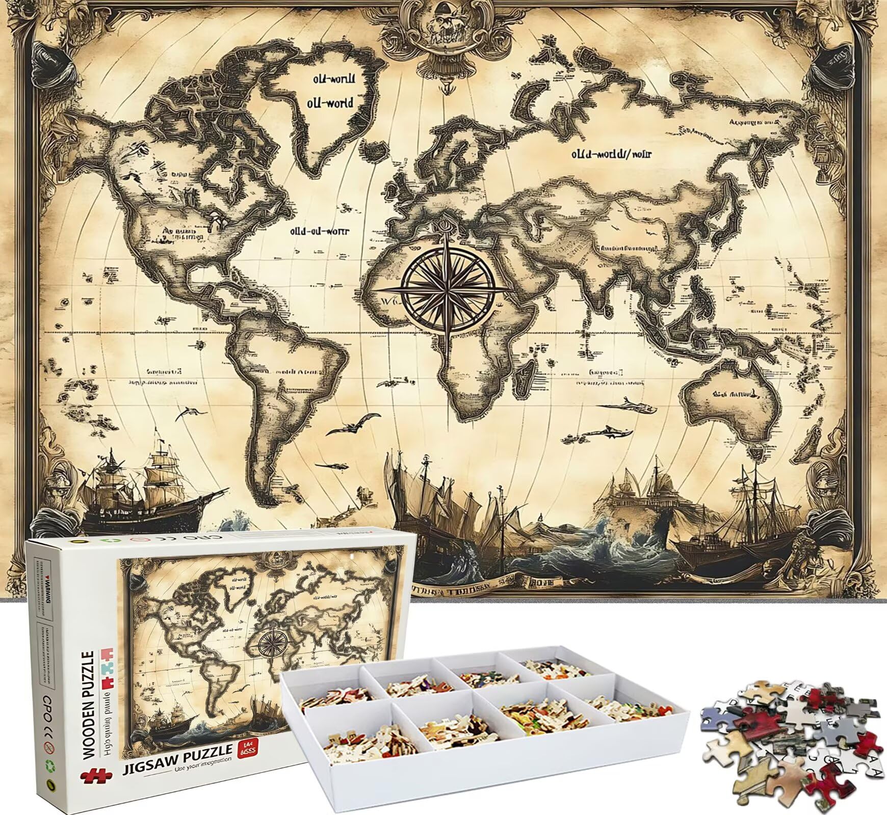 Retro mapa Puzzle 6000 Piezas Adultos, Rompecabezas con Letras en la Parte Posterior - Piezas que Encajan Perfectamente, Reto de Concentración, Regalo para mujer y Decor Hogar, 179.5 x 105.5 cm w0-192