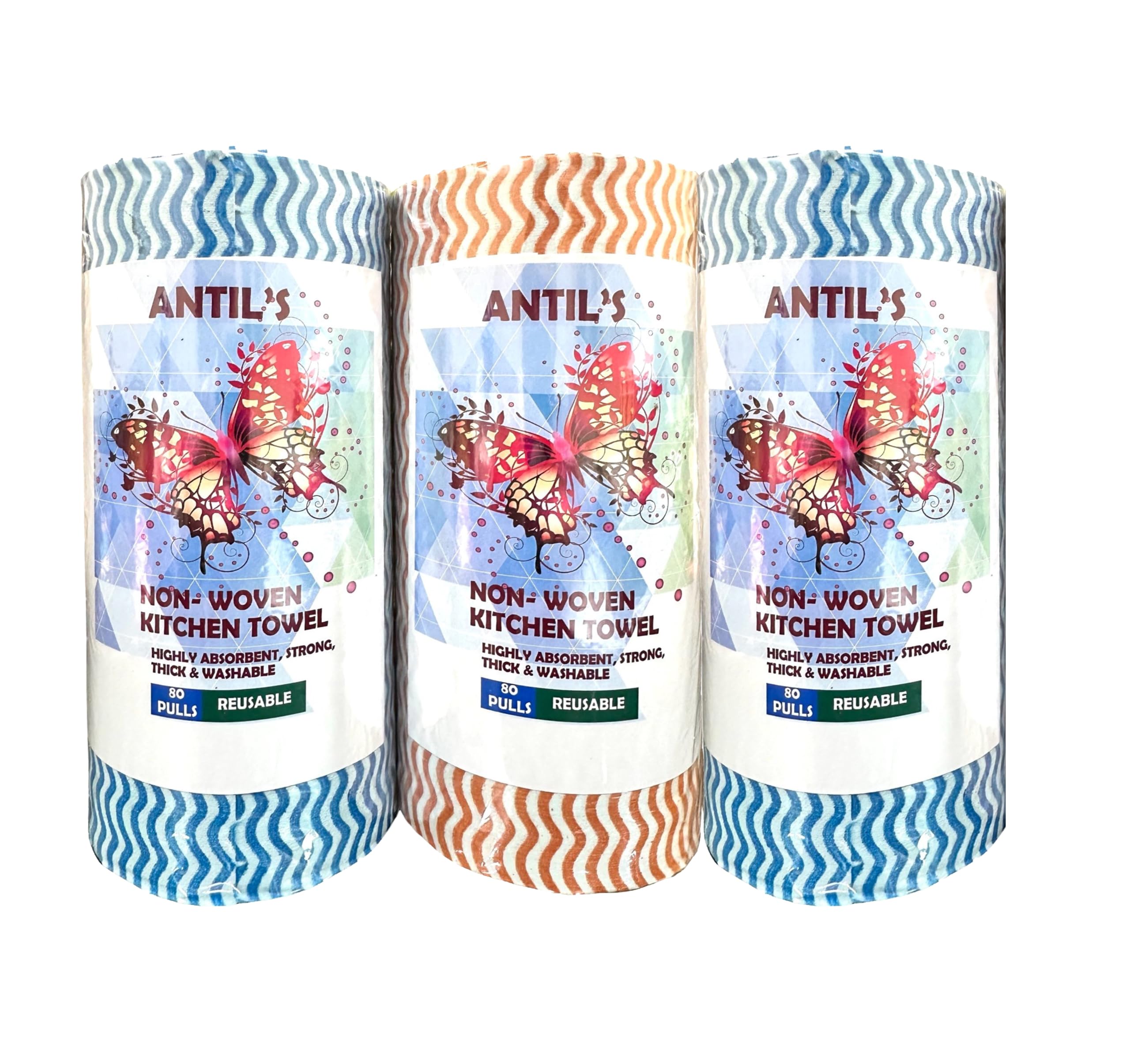 ANTILS Multipurpose Kitchen Roll/Tissue/Towel Washable & Reuseable Non-Woven cloth, Dish Towel, for Kitchen Cleaning, Super Absorbent Reusable Tissue Roll 75 gsm(80 Pulls Per Roll) Pack of 3 (B0CVY17XD3) Amazon Price History, Amazon Price Tracker