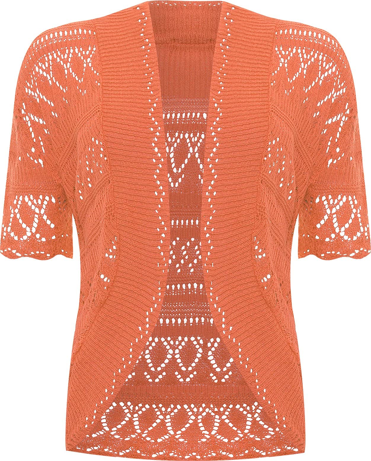 Wearall Women's Orange Plus Knitted Crochet Short Sleeve Top Shrug Open Cardigan - 20-22
