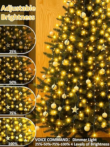 Miniatura 5 de Luces para árbol de Navidad a prueba de agua con control por voz, 480 LED, 8 pies, 16 líneas, efecto cascada con luz centelleante, cable verde, 12