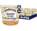 Ambrosia Low Fat Porridge Pots, Ready-to-Eat Golden Syrup Flavour With British Wholegrain Oats, 210 g (Pack of 6)