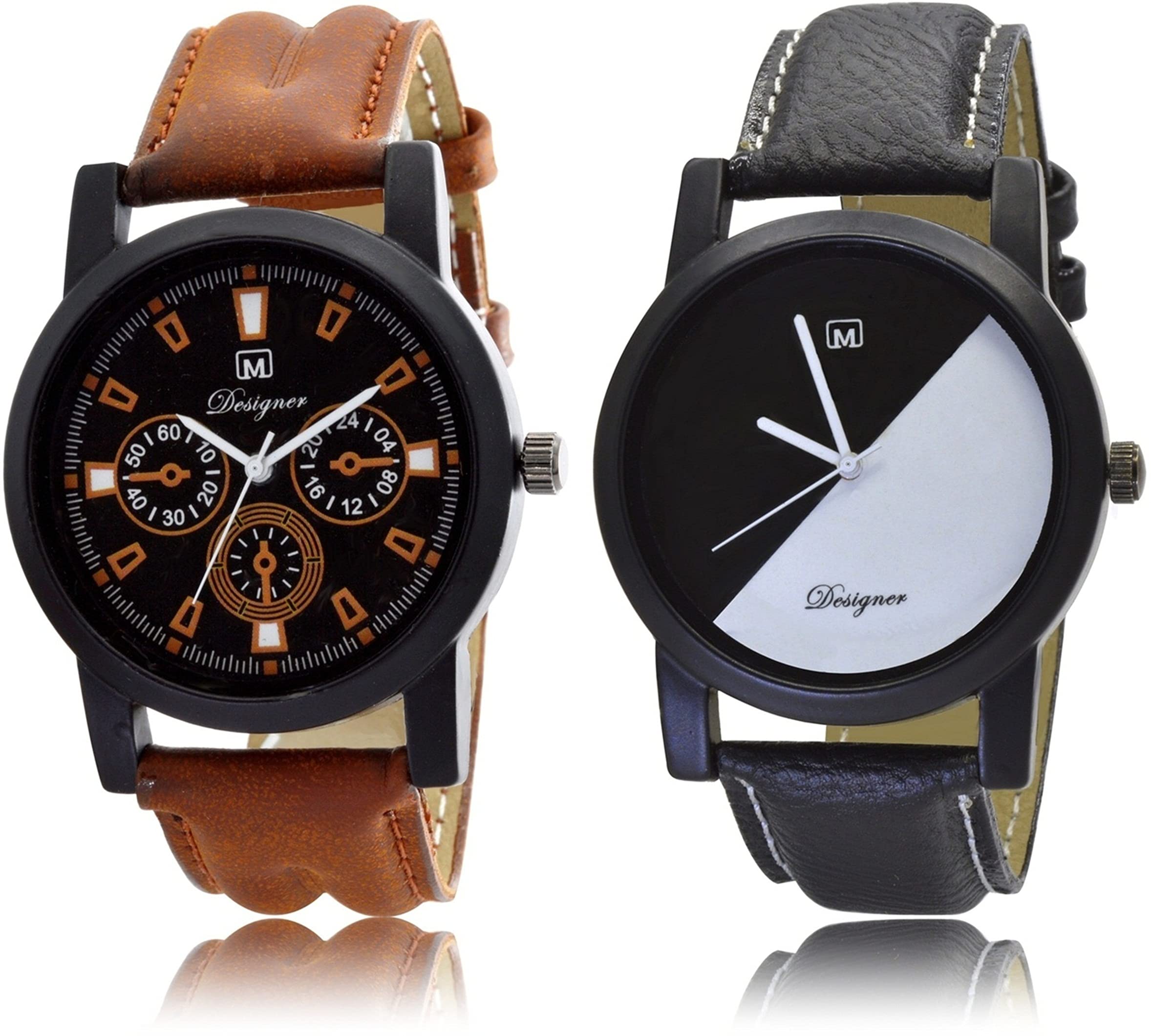 FEMEOPack of 2 Combo Analogue Excellent Quality mplticolor dial & Leather Belt Watches for Man & Boy's(O-5-7,Multicolor)