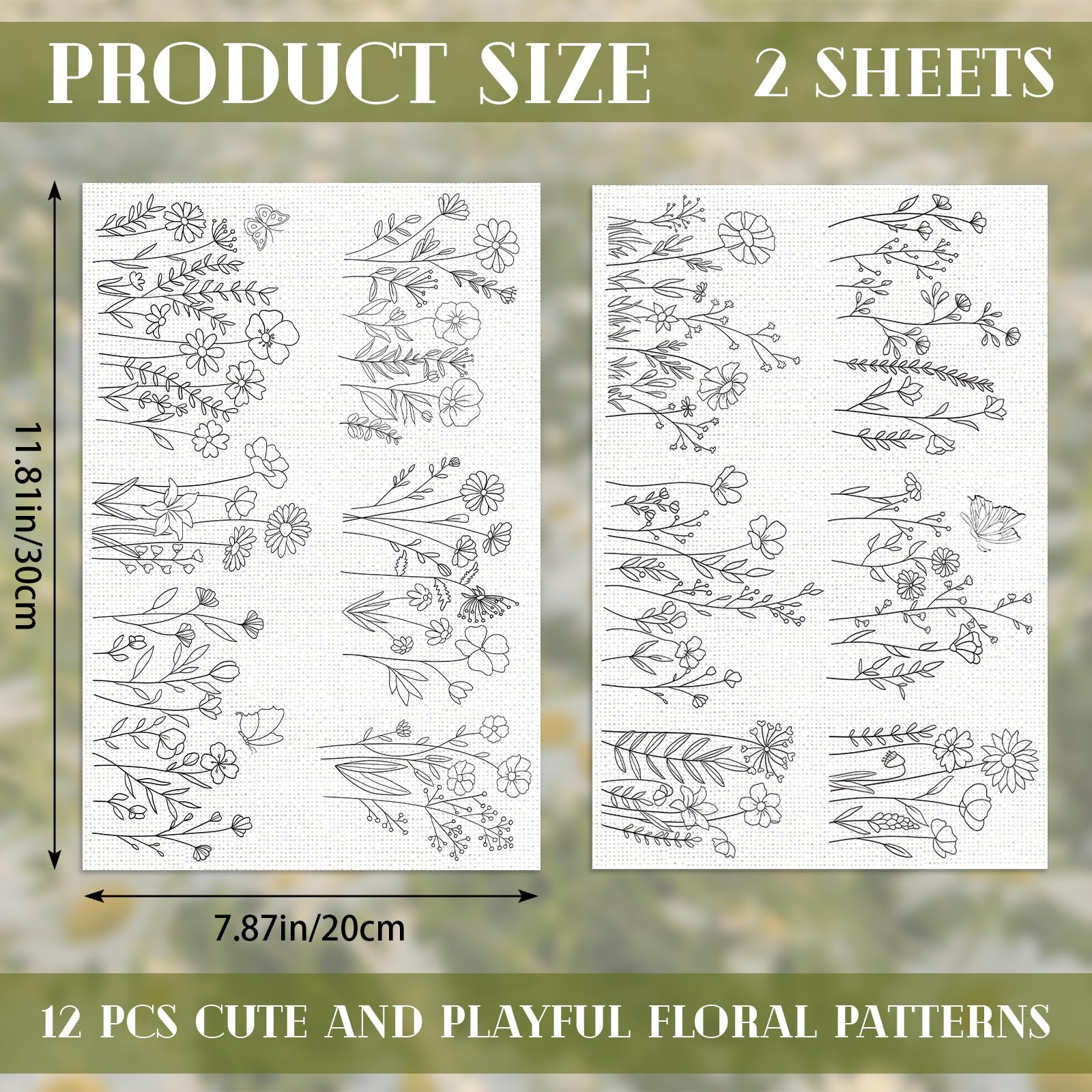 URROMA 12Pcs Water Soluble Hand Sewing Stabilizer Water Soluble Embroidery Patterns Transfer Paper for Beginners Shirts Canvas Shoes Linen Handbags