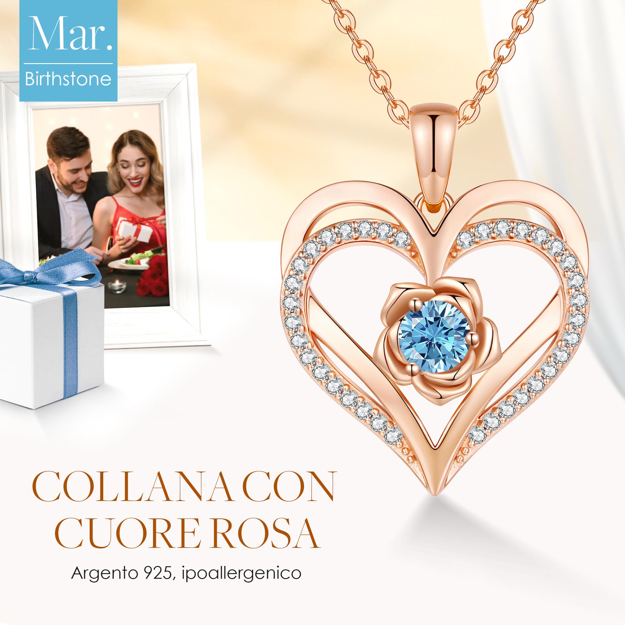 CDE Collana Donna Cuore Rosa Pietra di Nascita,Romantico Gioielli per Lei | Collana Pendente con Pietra di Nascita Compleanno Natale Regalo per Lei,Mamma,Fidanzata,Moglie,Amica San Valentino