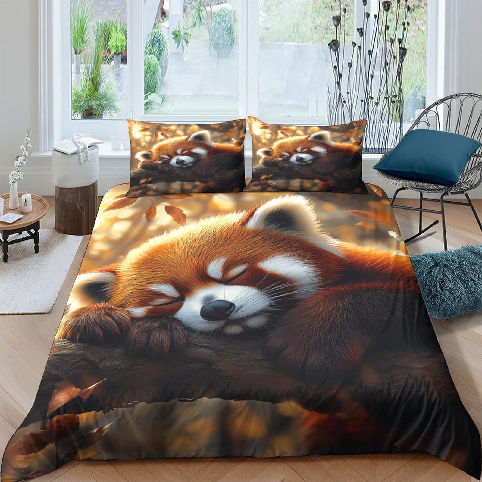 Ctjqhvkz Style-8 3D Printed Red Panda Fitted Sheet Microfiber Autumn Forest Mattress Cover Slip Resistant For Bedroom Dorm Decor Single（135X200cm）
