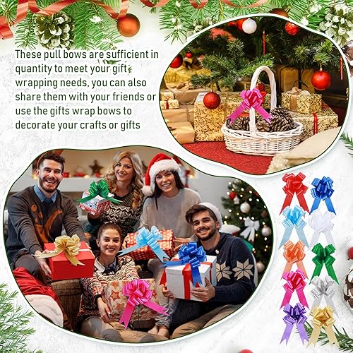 Miniatura 9 de 100 lazos de Navidad de 5 pulgadas para envoltura de regalos, lazos de envoltura de regalos con cinta para regalos de Navidad, decoración de boda,