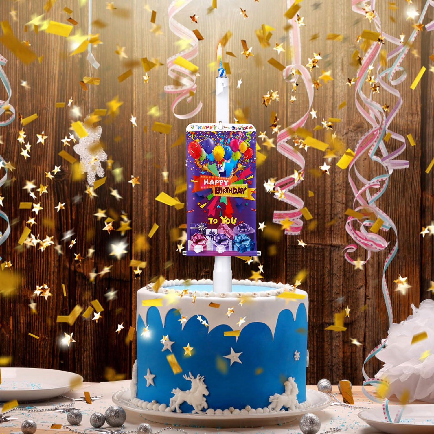2 Uds Velas con Forma de Pancarta Sorpresa, Vela de Cumpleaños Emergente Velas de Feliz Cumpleaños Vela de Cumpleaños Sorpresa para Suministros de Fiesta (Feliz Cumpleaños)