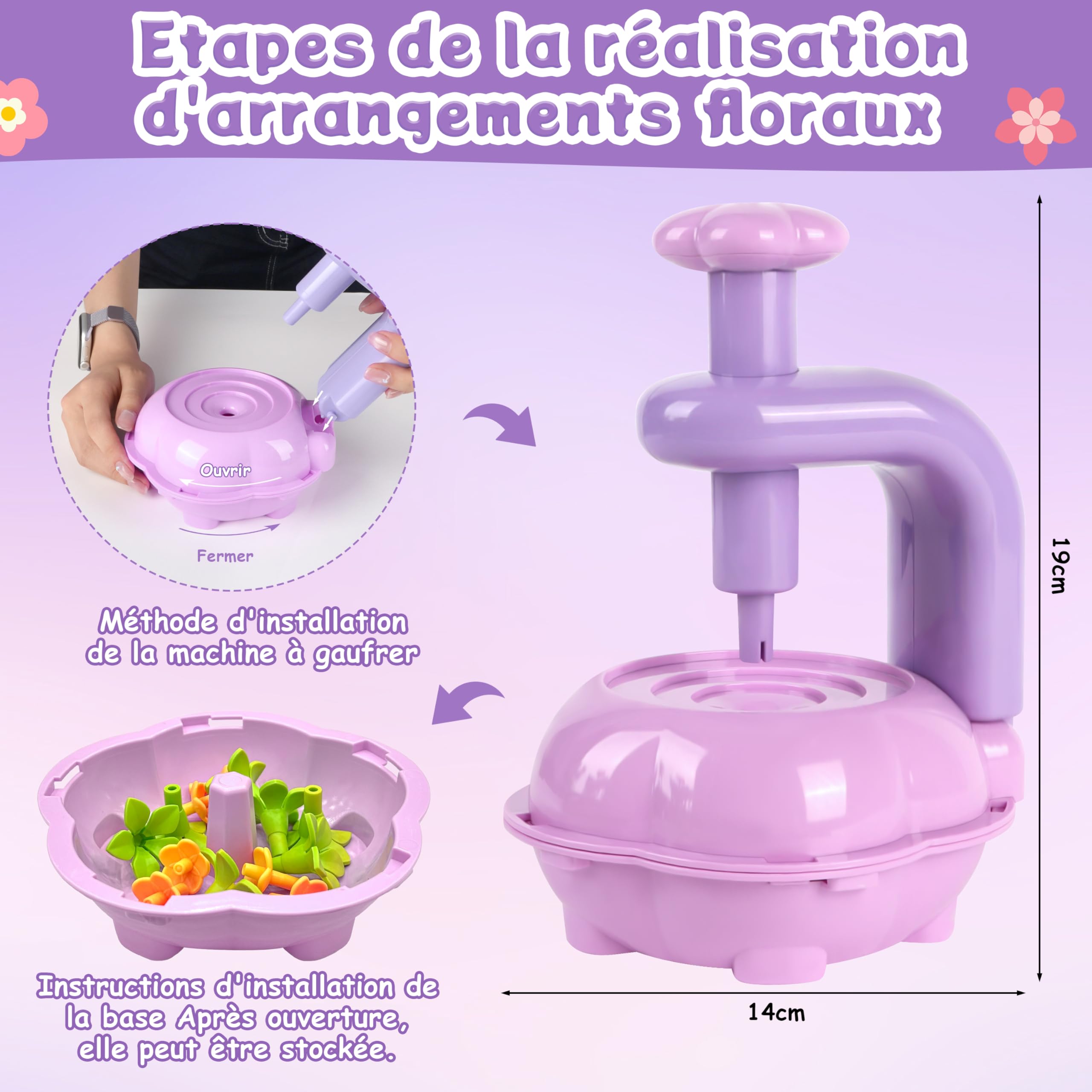 Charmofun Activité Manuelle Fille, Création Bouquet avec Machine à Fleurs, Jouet Fleurs Enfant 3 Ans+
