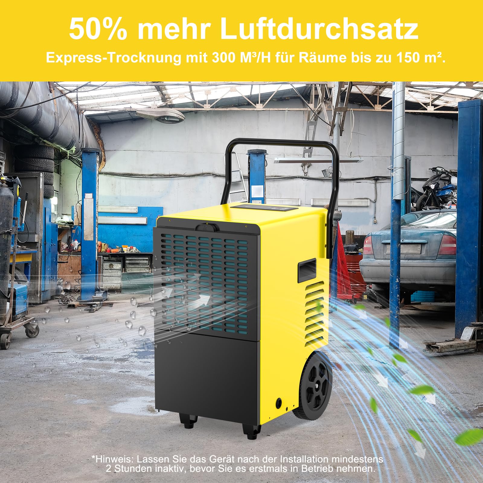 Bautrockner Luftentfeuchter Keller 50 L/Tag - 7L Großwassertank | Entfeuchter elektrisch für Baustellen, Keller & Große Räume bis 150 m²/380 m³, mit 24h Timer & Abtauautomatik