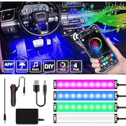Luces Led Interior Coche Sin Cables MONDEVIEW Luces LED Coche Interior, LED Interior Coche Soporta APP Bluetooth de Control con 16 Millones Colores Música RGB de DIY, Mechero/Encendido de Cigarrillo, DC y USB para Cableado, IP67, 12V