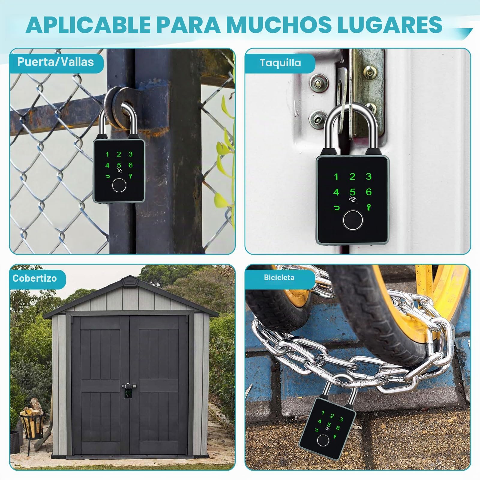 Candado Inteligente con 5 Formas de Desbloqueo, Impermeable | Candado de Huella Dactilar Bluetooth, con Llaves y Tarjetas IC, Compatible con Tuya APP, para Valla y Maleta