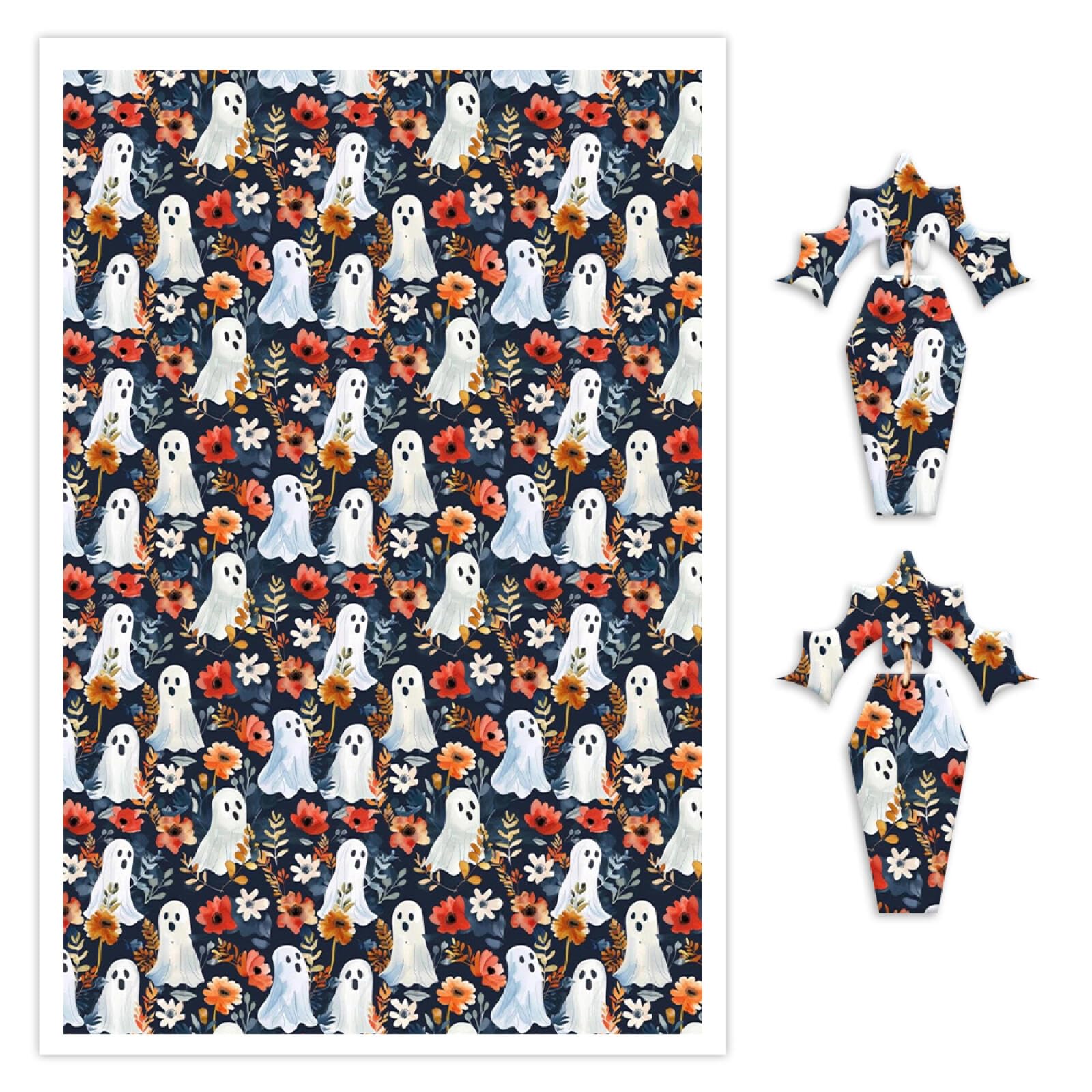 10 Pcs Halloween Clay Transfer Paper for Polymer Clay, Ghost & Flowers Water Soluble Transfer Paper Polymer Clay Stickers for DIY Art Crafts Polymer Clay Jewelry Earrings Making Supplies 5.82"x3.93"