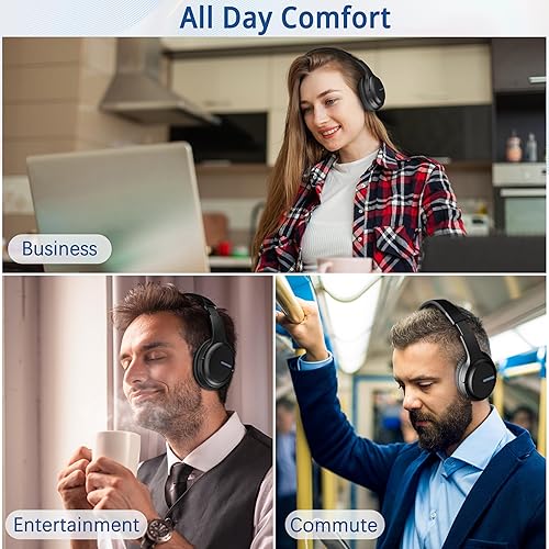 Miniatura 7 de AMORNO Auriculares Bluetooth sobre la oreja, 68 horas de reproducción, auriculares inalámbricos con micrófono, auriculares estéreo HiFi plegables