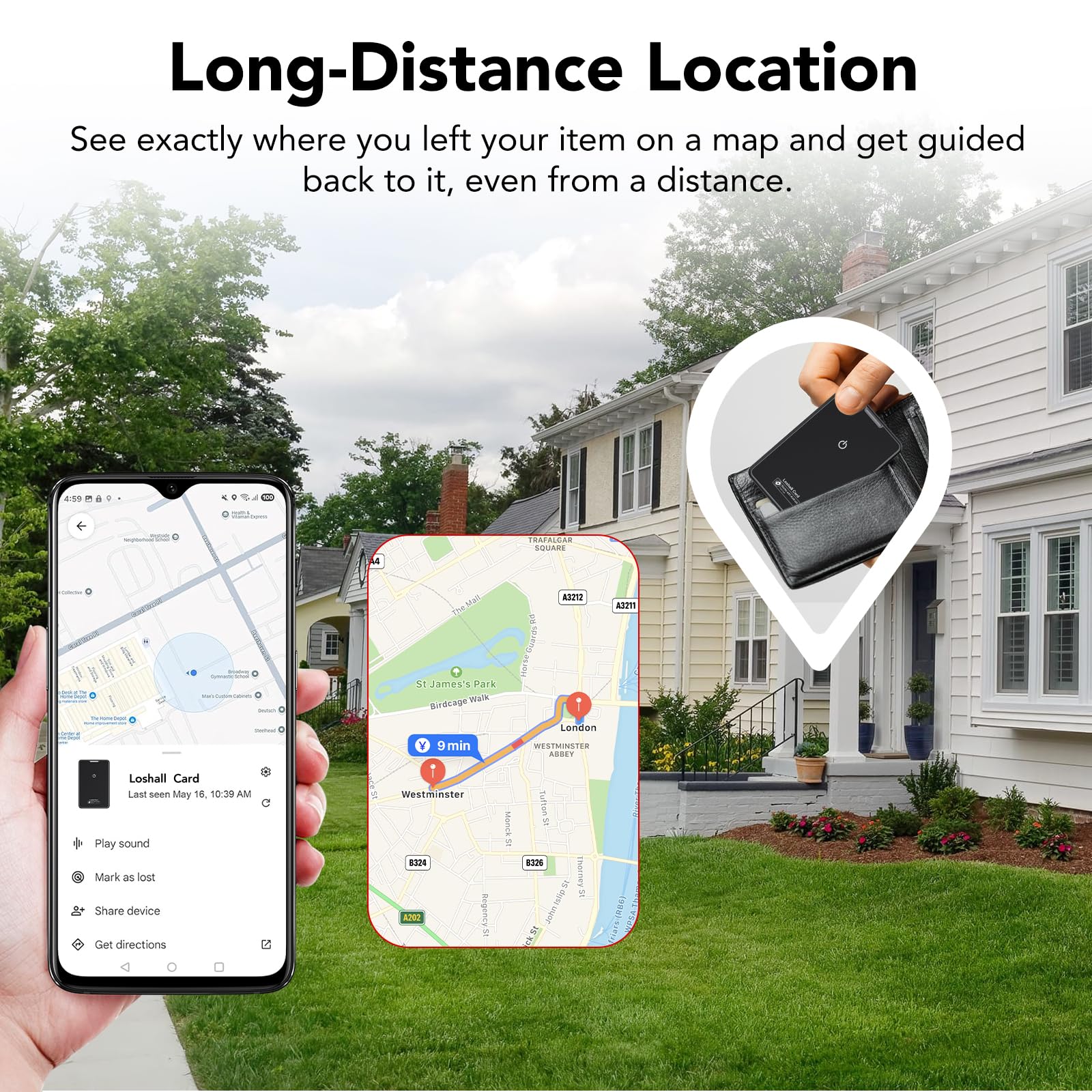 2026 Nouveau (Uniquement Android) Bluetooth Wallet Smart Tracker Card Lot de 2 Fin 1.6mm, 5 Ans Batterie, IP68 Imperméable, Fonctionne avec l'app Google Localiser,pour Portefeuille/Valise/Bagage, Noir