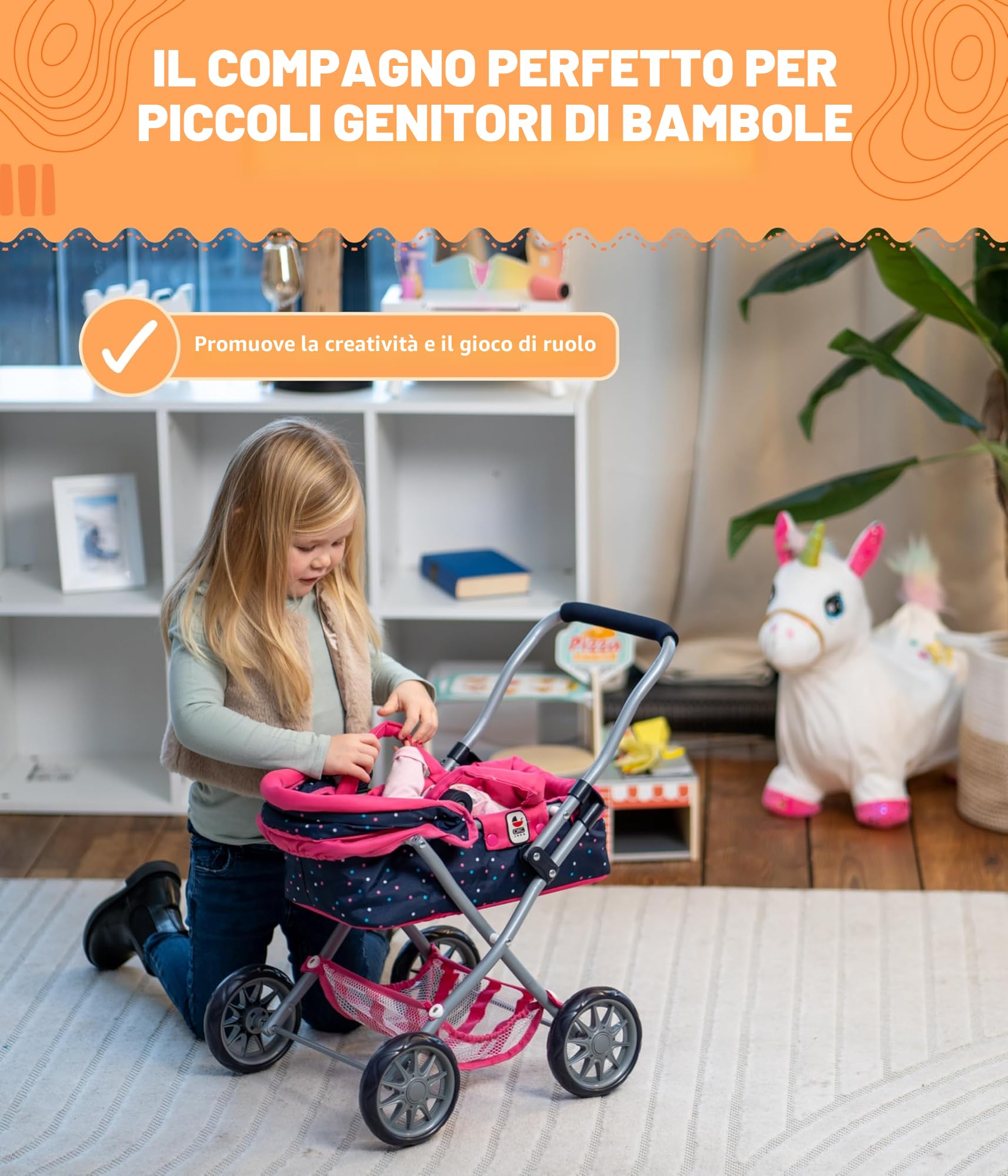Bayer Chic 2000 - Passeggino per bambole Smarty, piccolo passeggino per bambini dai 2 anni in su, passeggino giocattolo, orsetto, beige