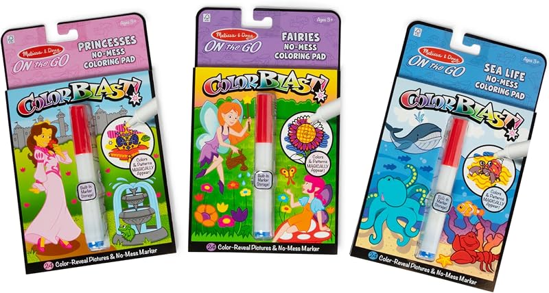 ¡Melissa & Doug On the Go ColorBlast! Set de libros de actividades: hadas, princesas y vida marina