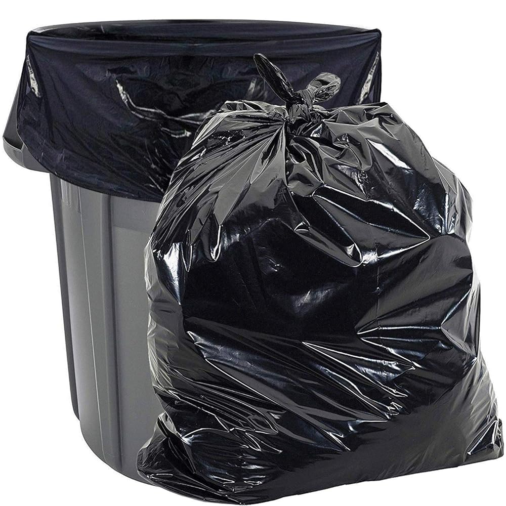 Aluf Plastics Heavy Duty 55 Gallon Trash Bags - (Large 50 Pack/w Ties) - 2 MIL Industrial Strength Plastic Drum Liners 38\' x 58\' Professional Black Garbage Bags for Construction, Contractors