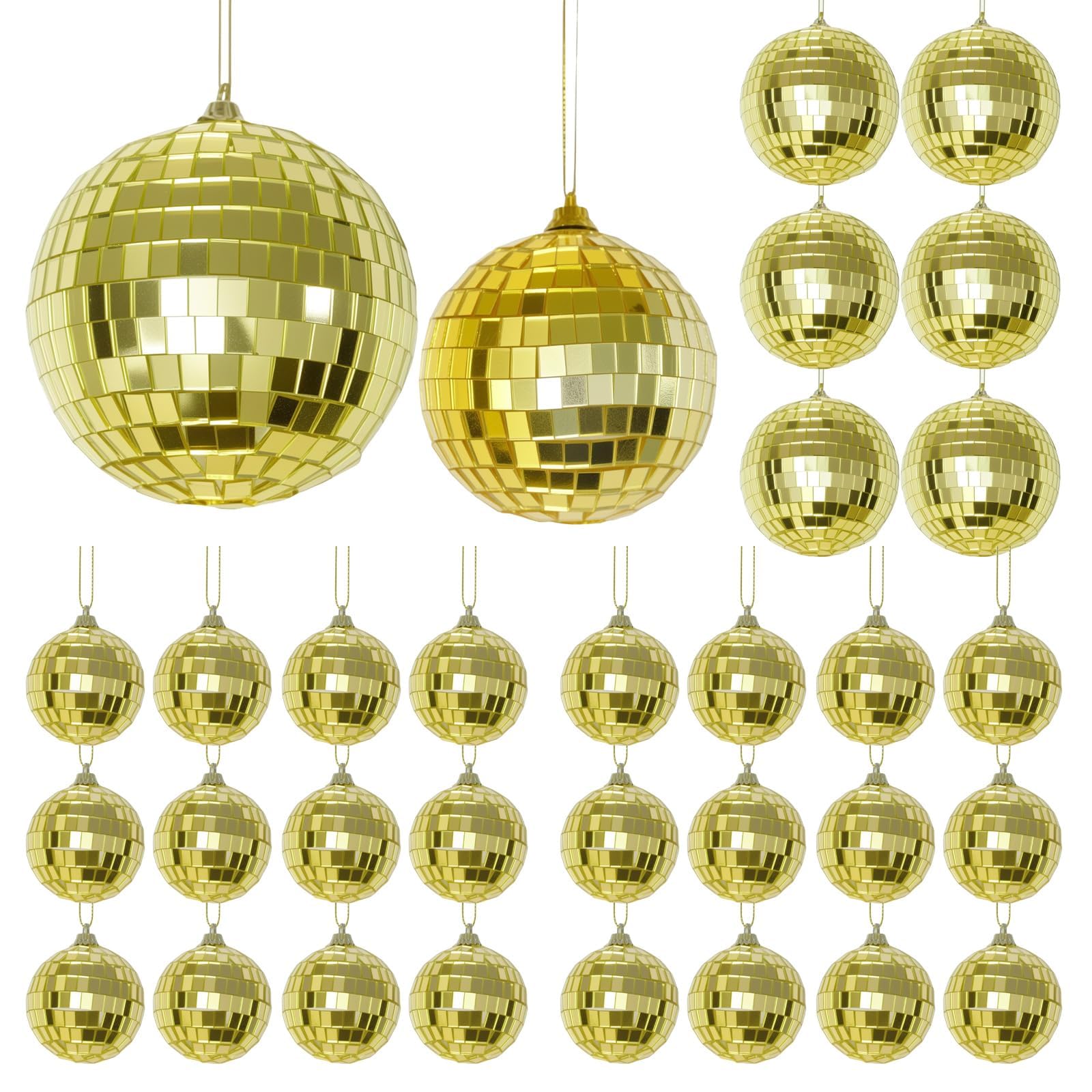Hoypeyfiy Juego de 32 mini bolas decorativas de discoteca, bolas decorativas ligeras, adecuadas para fiestas temáticas de discoteca, clubes de DJ, Navidad, bodas, decoración del hogar