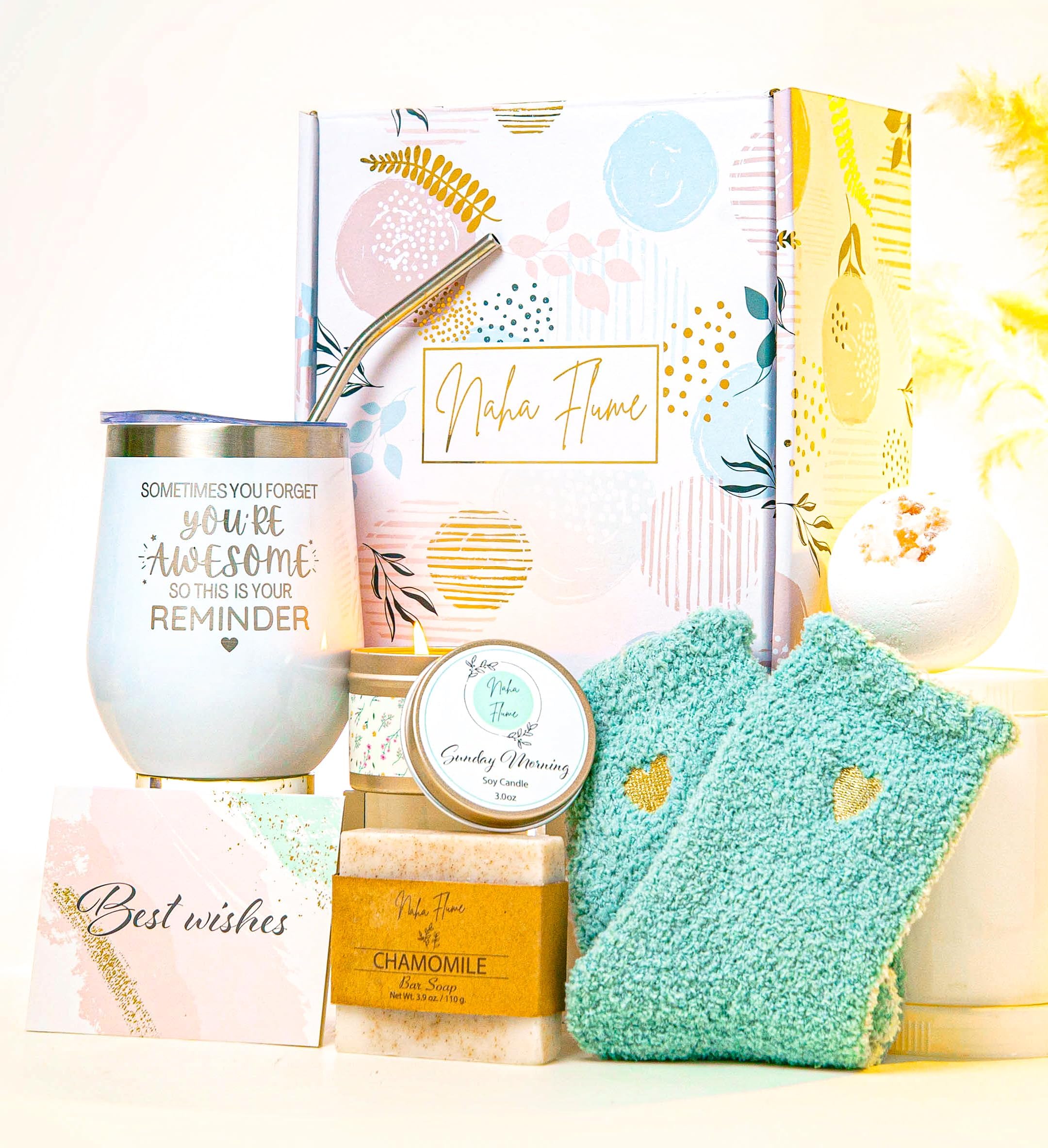 Self Care Gifts for Women - 6pc Wine Tumbler Relaxation Birthday Spa Gifts for Women -Ocean Rain Bath Body 6pc Gift Box - Self Care Kit Spa Gift Baskets for Women - Sometimes You Forget You're Awesome