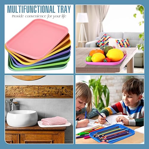 Miniatura 7 de Bandeja de comida rápida, 20 unidades, paja de trigo, bandeja de cafetería, bandeja de plástico para restaurante, bandeja rectangular para servir