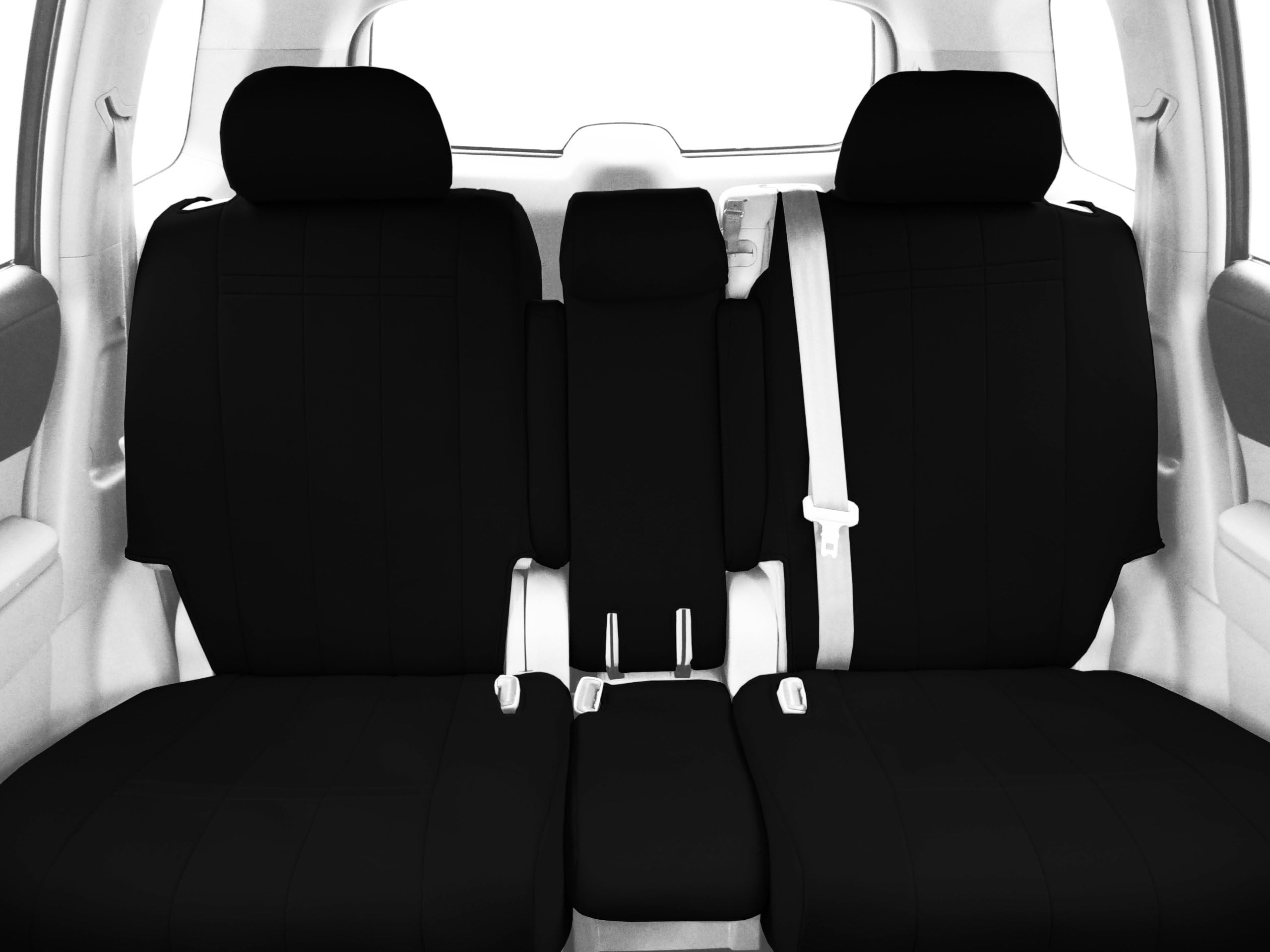 Front 40/20/40 Split Bench Seats, CalTrend Neoprene Seat Covers for 2014-2020 Chevy / GMC Silverado | Sierra 1500-3500 Black Insert with Black Trim