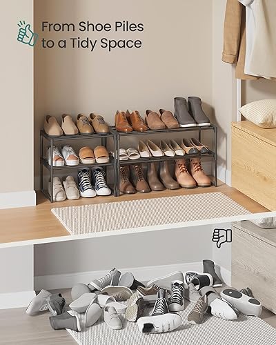 Miniatura 8 de SONGMICS Shoe Rack, 2-Tier Shoe Organizer, Metal Storage Shelf, Upright or Upside Down, for 6-9 Pairs, Stackable, for Entryway, 11.8 x 26.8 x 13.2