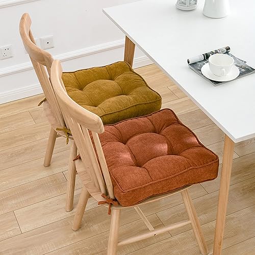 Miniatura 4 de Happiness Decoration Paquete de 2 cojines para sillas de comedor con lazos, gruesos, suaves, antideslizantes, lavables, cuadrados de tatami, cómodos