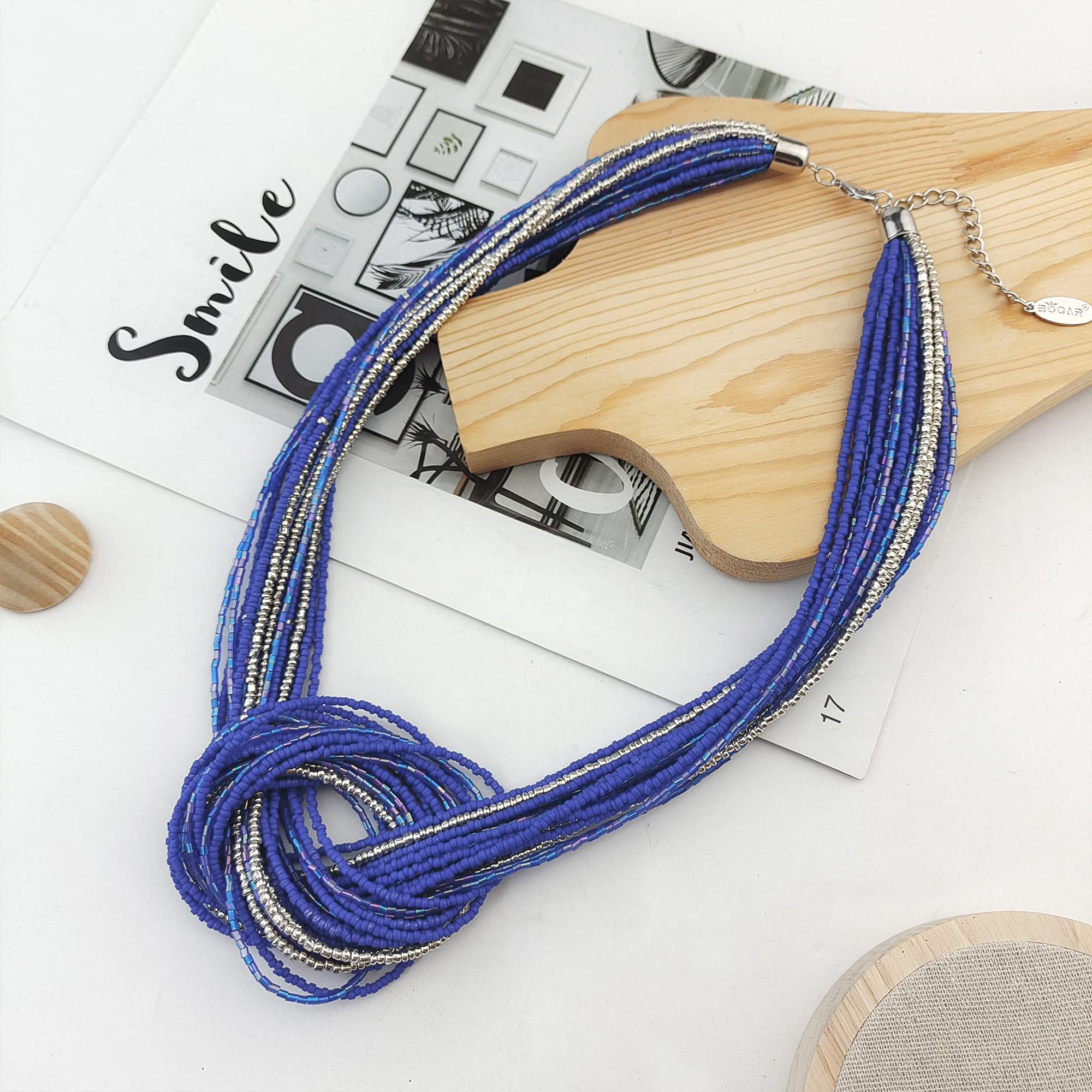 Bocar Collana a nodo multistrato con perline di semi (NK-10316)