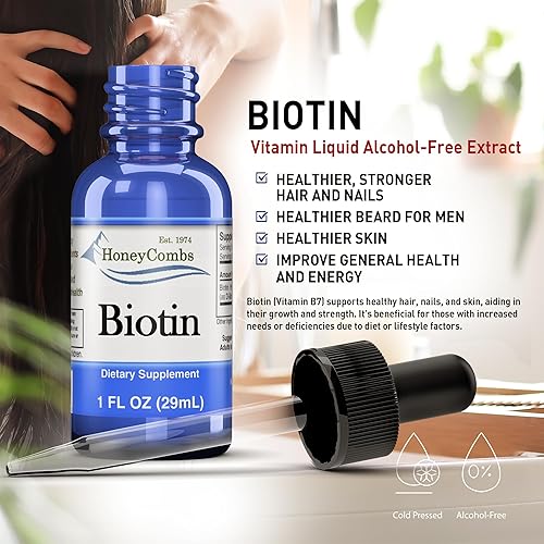 Miniatura 3 de Gotas líquidas de biotina fabricadas en Estados Unidos, ideal para cabello, piel, uñas, 500% DV por porción, 36 porciones por recipiente, ideal para