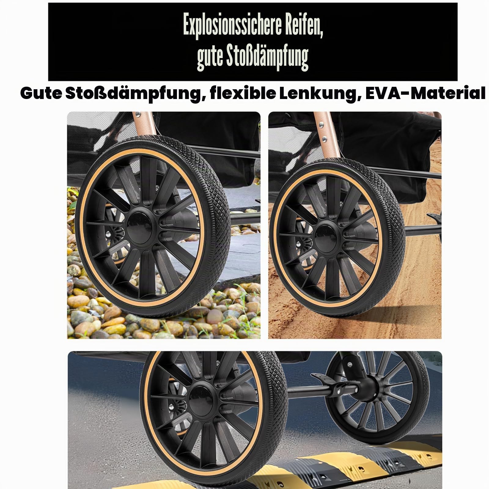 3 in 1 Kinderwagen, Liege- und Wendbarer Reisesysteme Buggy, 3-teiliger One-Click-Klappkinderwagen, Babywagen mit Komplettem Zubehör und Doppelbremsen (V8 BlackGold)
