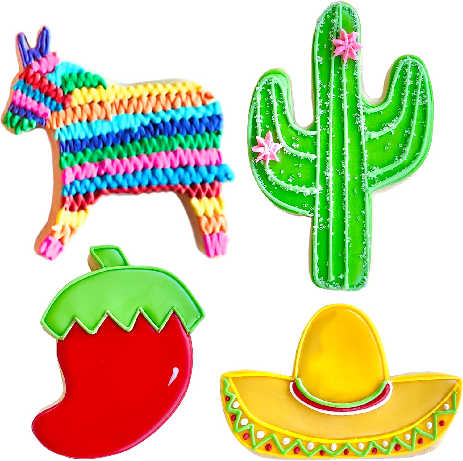 Cinco de Mayo Cookie Cutters 4-Pc Set Made in USA by Ann Clark, Donkey, Cactus, Sombrero, Chili Pepper