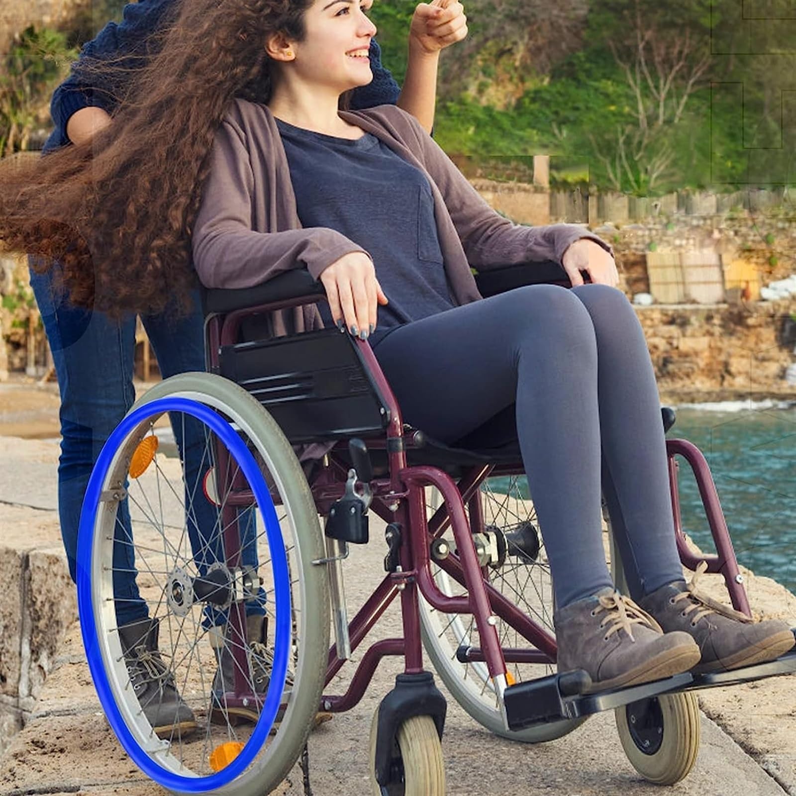 LINCYS 22 Pulgadas / 24 Pulgadas Fundas para Aros De Sillas De Ruedas Antideslizantes Y Resistentes Al Desgaste,1 Par Cubierta De Empuje Manual para Silla De Ruedas Antideslizante,Azul,24in