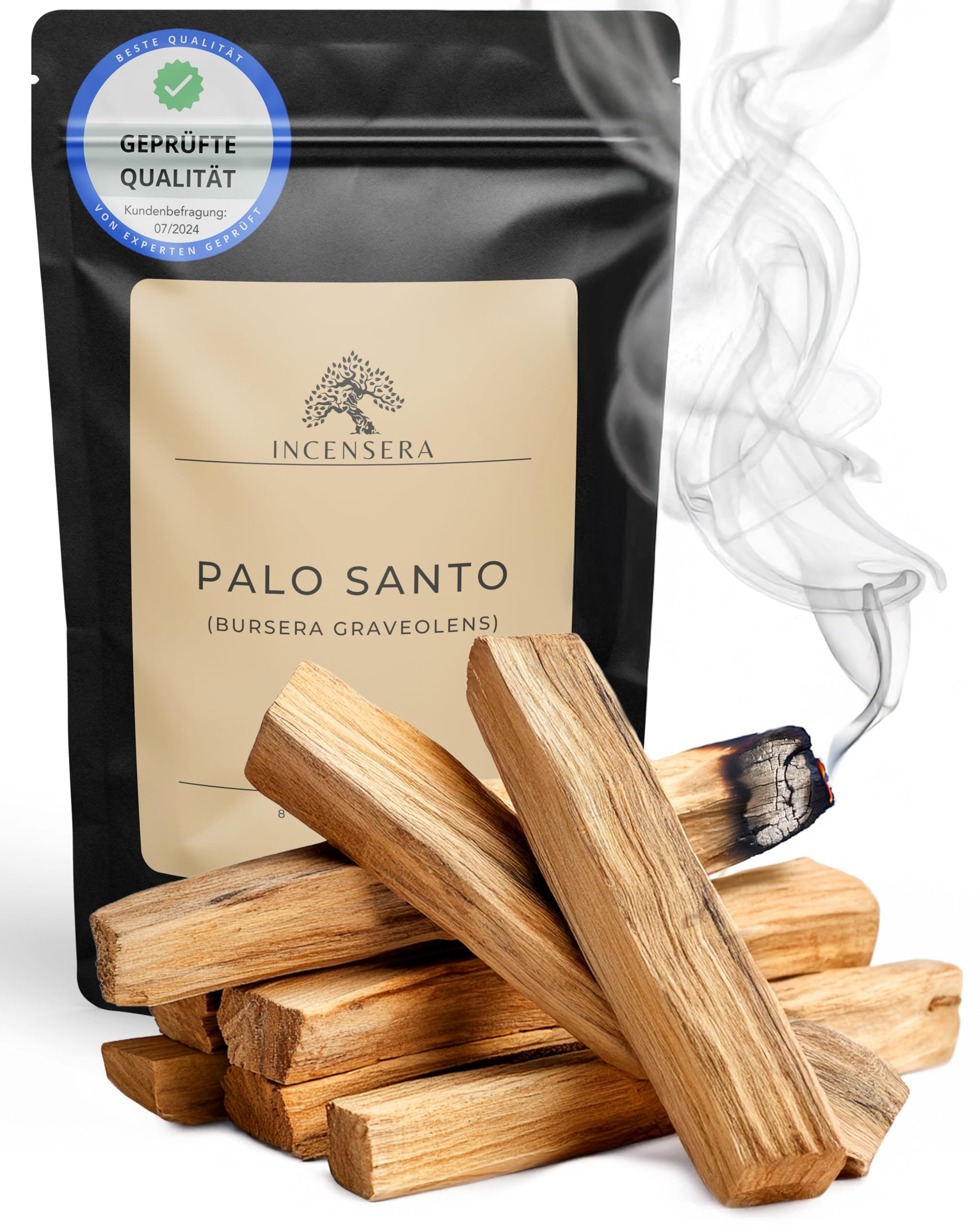 Incensera Palo Santo Räucherholz - 8 Duftholz Sticks 10 cm für Ausräuchern Wohnung, Natürliches Heiliges Holz aus nachhaltiger Ernte, Aromatherapie
