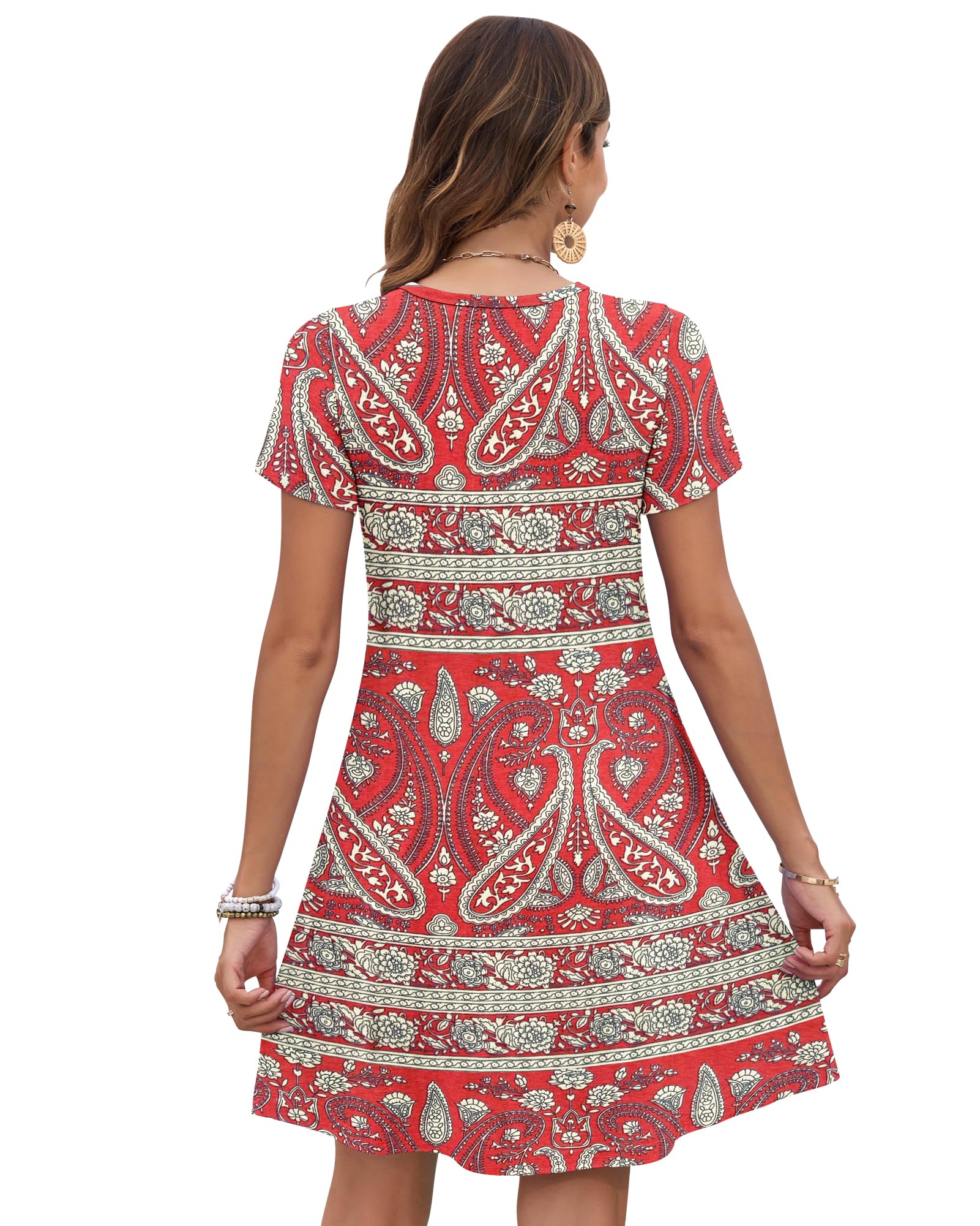 PLOKNRD Vestidos Verano Mujer Plisado T Shirt Vestidos Casual Manga Corta con Bolsillos