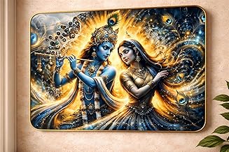 JAIPUR ACE Premium Moonlit Radha Krishna Resin Wall Scenery with Elegant Gold Frame, Artistic 3D Devotional Panel