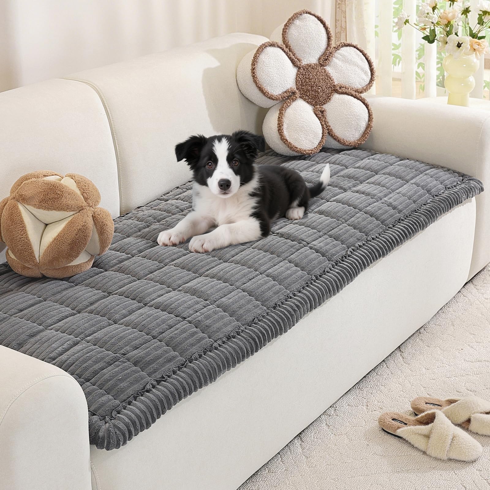 Royhom Pet Sofa Cover Washable, Soft Thick Sofa Cover 2 3 4 Seater, Couch Protector for Dogs, Settee Covers Furniture Slipcovers (Grey, 70x210cm)